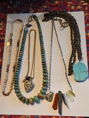 Handcrafted Green Turquoise Bead Necklace with Mixed Stone Pendants And Lot